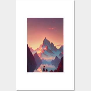 Beautiful Mountain Range at Sunset Landscape Posters and Art